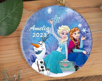 Personalized Frozen Christmas Ornament,Elsa Christmas Ornament,Elsa Anna Olaf Ornament,Disney Christmas Tree Decor,Kids Frozen Keepsake Gift