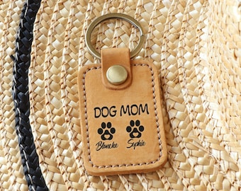 Personalized Dog Name Keychain Gift for Dog Lovers Leather Pet Paw Keepsake