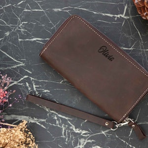 Custom Zippered Women Wallet for Mom, Gift for Wife, Leather Gift, Women Christmas Gift, Anniversary Gift for Her, Personalized Gifts for