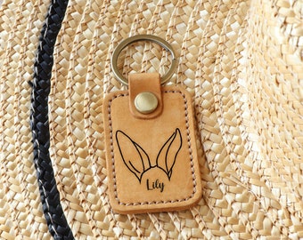 Personalized Leather Bunny Keychain, Rabbit Lover Gift