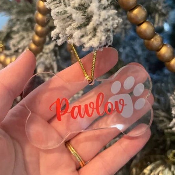 Acrylic Ornament for Dog Owner, Custom Acrylic Dog Bone Ornament, Dog Bone Shaped, Pet Owner Gift, Christmas Tree Decor, Christmas Keepsake