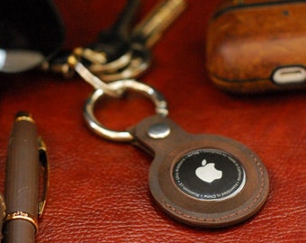 Custom Leather Apple AirTag Holder Personalized Keychain