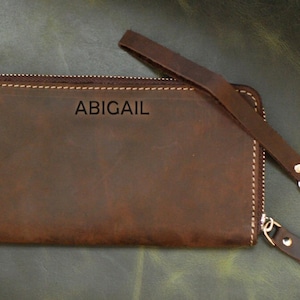 Custom Leather Wallet For Women, Wrist Strap Purse, Women's Wallet, Zipper Wallet, Customized Wallet, Christmas Gift, Gift for Mothers, Mom