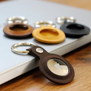 CUSTOM Apple Airtag Holder, Keychain Holder For Air Tag, Engraved Air Tag Case, Genuine Leather Apple Airtag,Gift for Her, bulk office Gifts