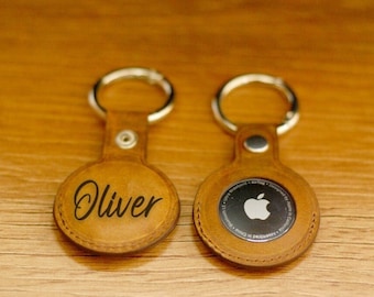 Custom Leather AirTag Holder Engraved Keychain Case