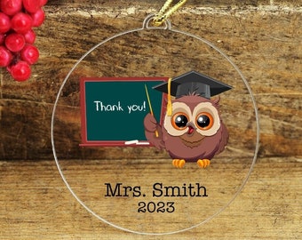 Teacher Appreciation Gift,Teacher Christmas Ornament, Personalized Teacher Christmas Ornament, Teacher Gift, Cute Owl Teacher Gift,Thank You