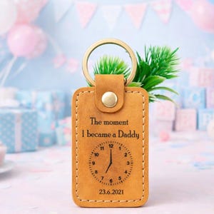Personalized New Dad Keychain Gift with Baby Birth Date Time Keepsake Present
