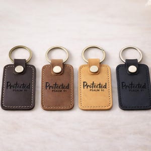 Personalized Bible Scripture Keychain Gift for Christian Faith Leather Psalm Keepsake Cross