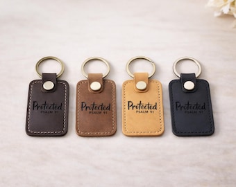 Personalized Bible Scripture Keychain Gift for Christian Faith Leather Psalm Keepsake Cross