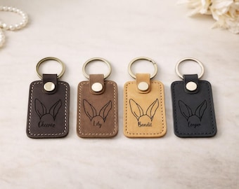 Personalized Leather Pet Keychain Gift for Rabbit Lovers Bunny Mom Memorial Keepsake Owner