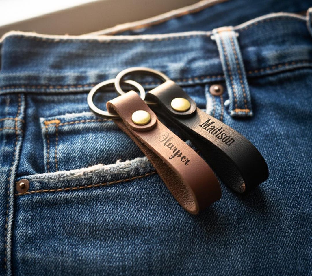 Ring Fob Rugged Leather Key Fob Personalized, Custom Engraved Leather Tag, Rugged EDC ...