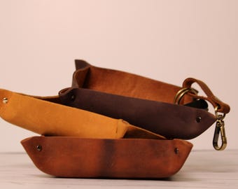 Monogrammed Leather Valet Tray, Personalized Catchall, Dice Tray