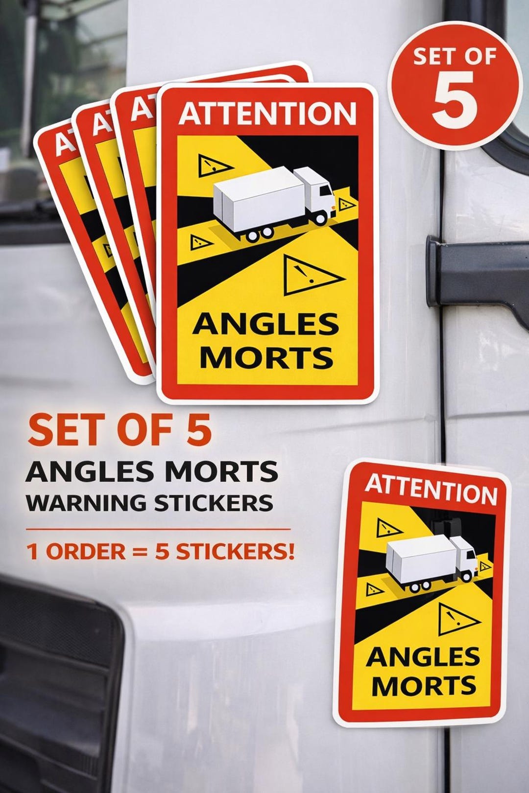 Angles Morts Truck Sticker – Set of 5 Blind Spot Warning Decals – Heavy ...