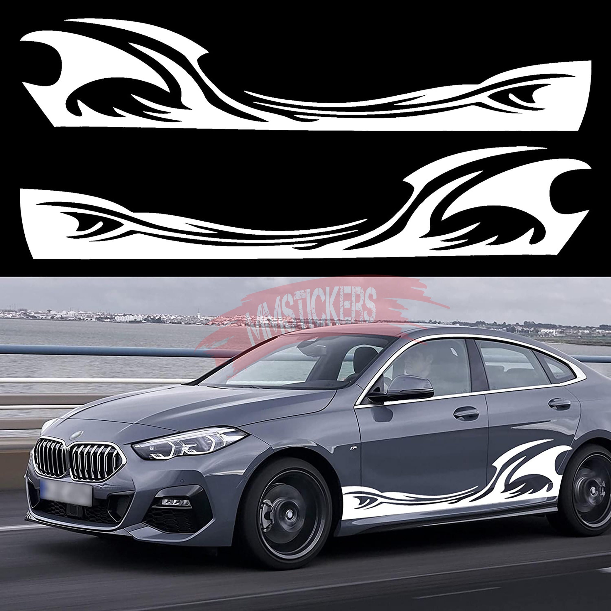 Wave Flame Graphics Car Body Side Stickers Flame Racing Sports Stripe Decals for Car Universal Vinyl Waterproof