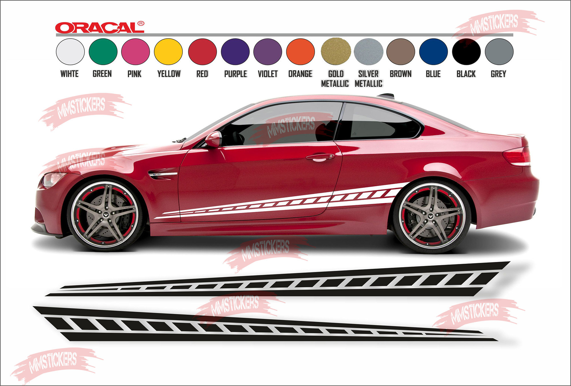 Auto Streifen Aufkleber Set - 5-teilig Für Haube & Seiten In Schwarz