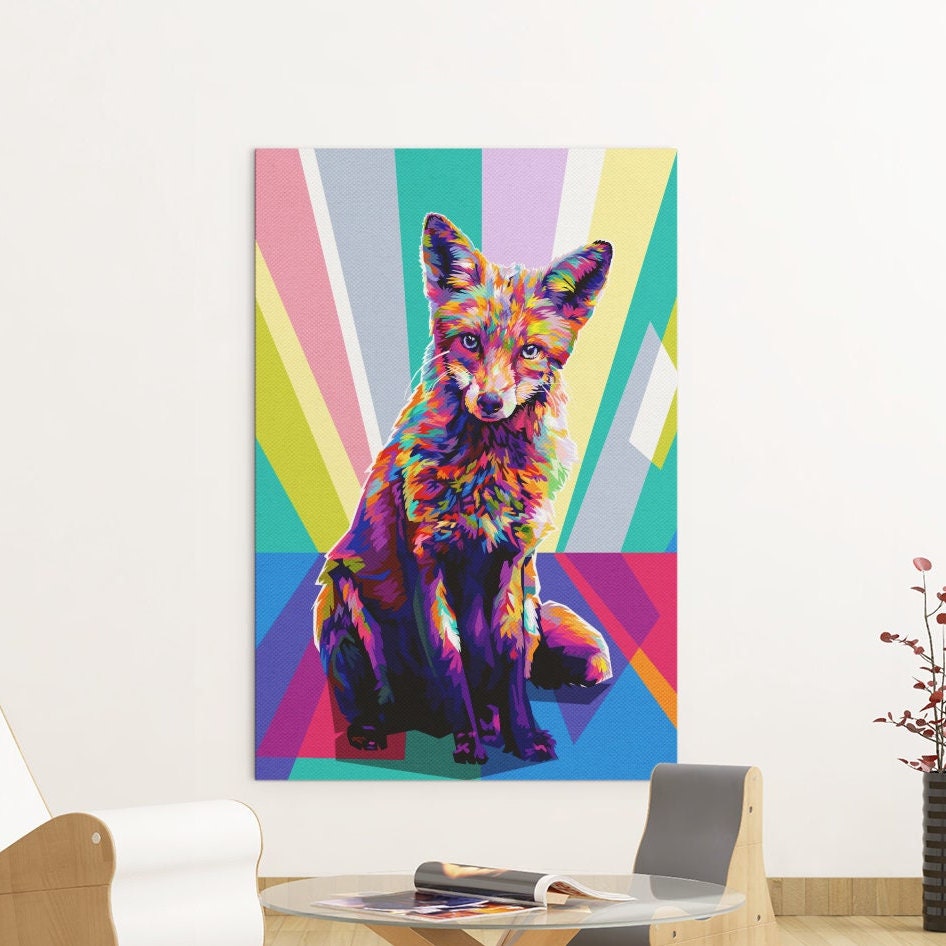 Tableau Renard Pop Art, Cadeau de Décoration Murale Renard, Animaux Cadre Peinture Art Déco