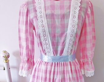Vintage Handmade Pink Gingham Prairie Dress