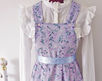 Vintage Pastel Purple Floral Cottagecore Pinafore Apron Dress