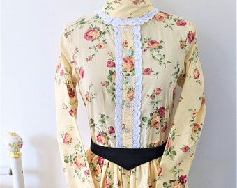 Vintage 1970's Yellow Floral Victorian Prairie Dress