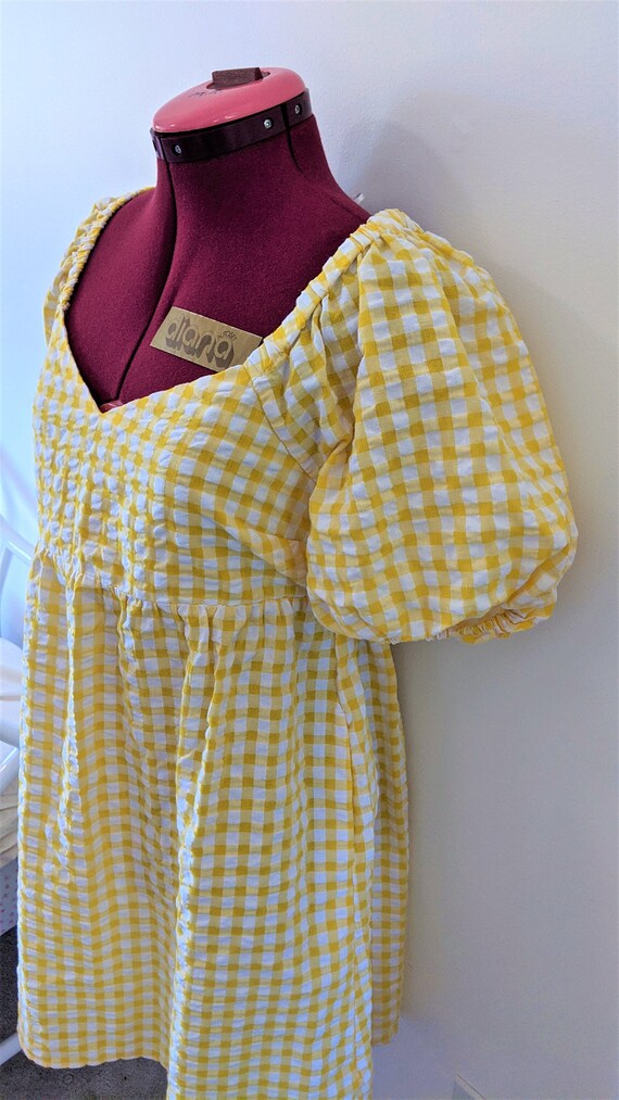 Pastel Yellow Cottagecore Gingham Lolita Babydoll… - image 4