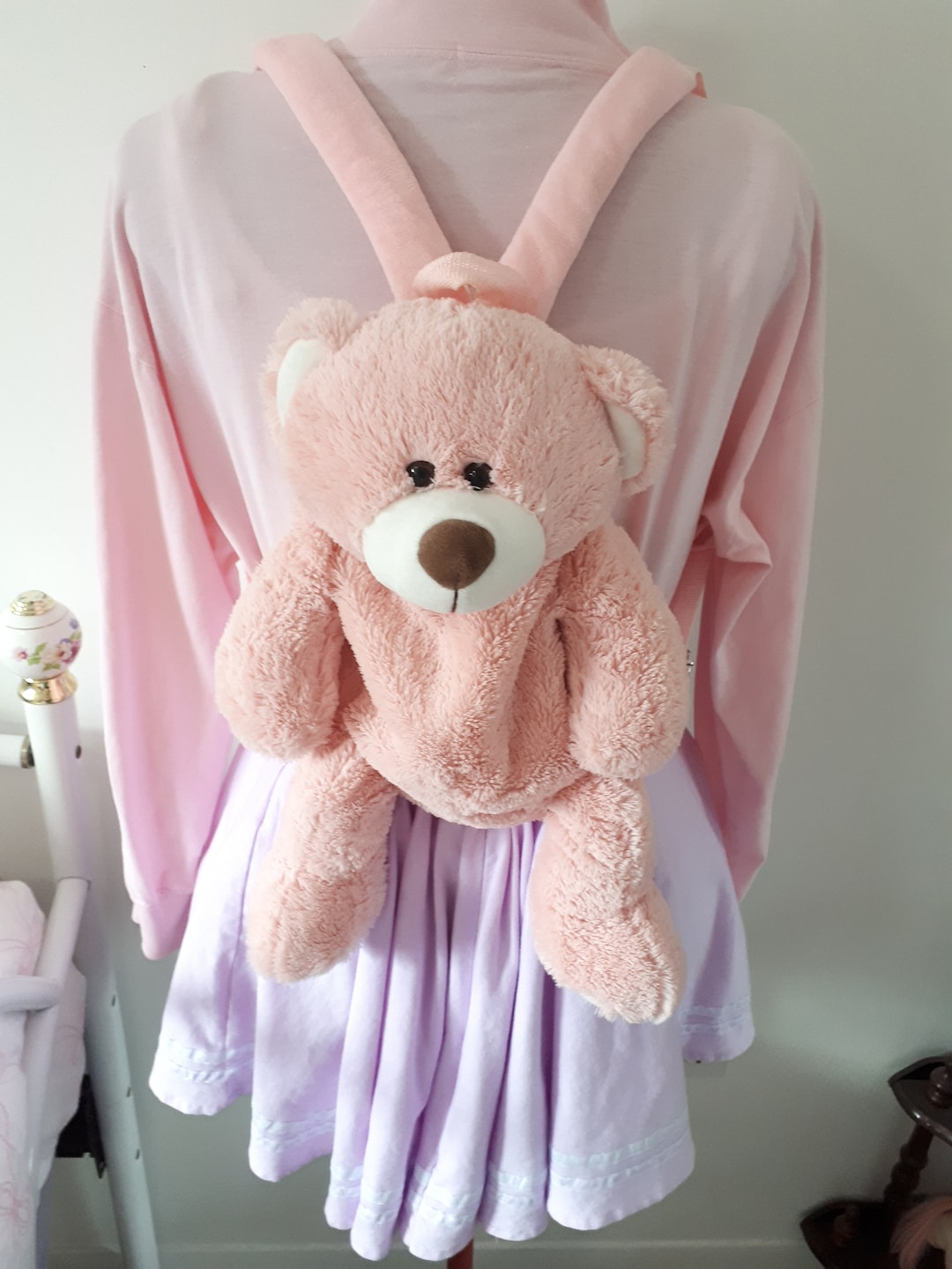 Kawaii Pink Teddy Bear Plush Stuffed Animal Backpack Purse - Etsy