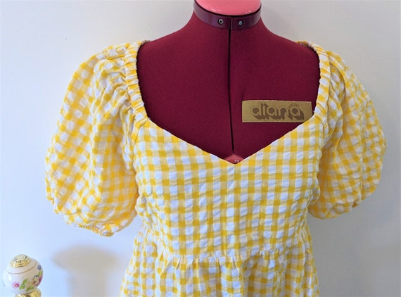 Pastel Yellow Cottagecore Gingham Lolita Babydoll… - image 3