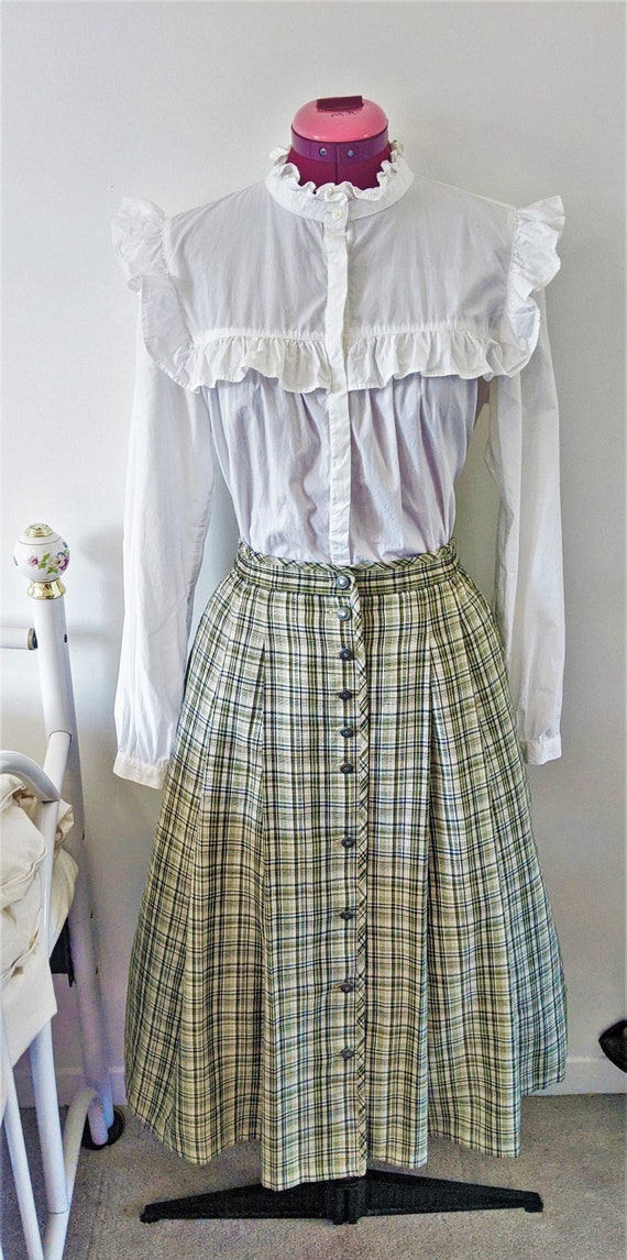 Vintage Green Plaid Dirndl Victorian Edwardian Sty