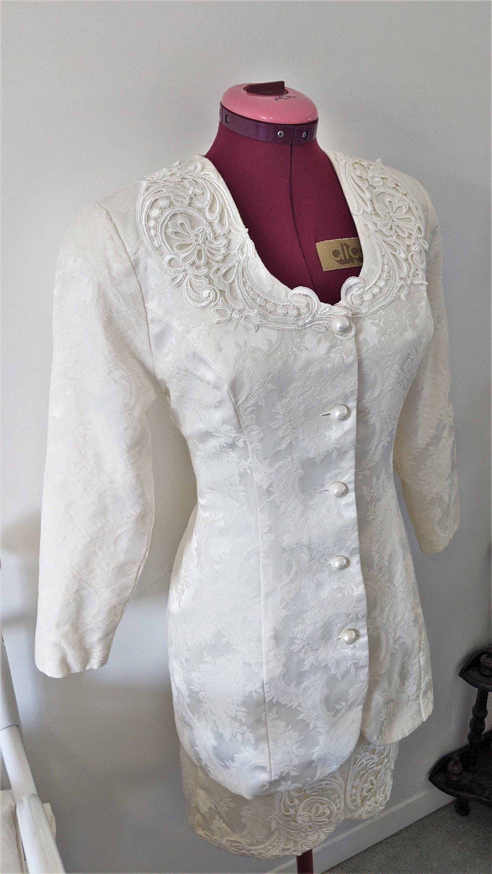 Vintage Jessica Mcclintock Crème Bone Brocade Bridal Dress & Jacket Set ...