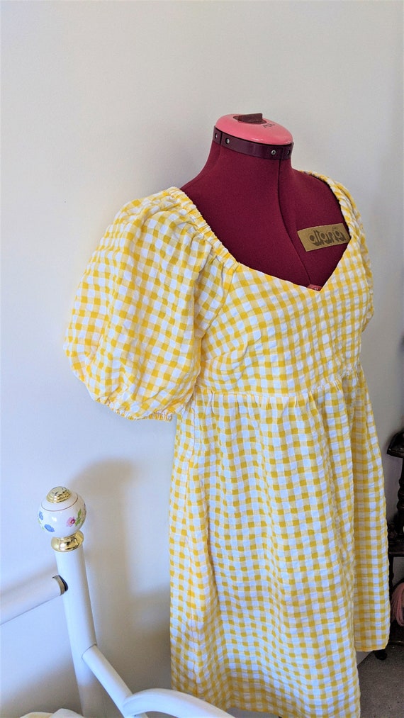 Pastel Yellow Cottagecore Gingham Lolita Babydoll… - image 5