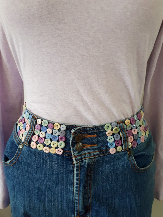 Vintage Handmade Pastel Buttons Kawaii Denim Jeans