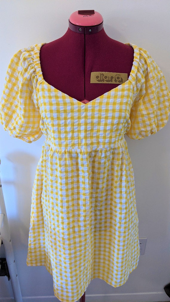 Pastel Yellow Cottagecore Gingham Lolita Babydoll… - image 2