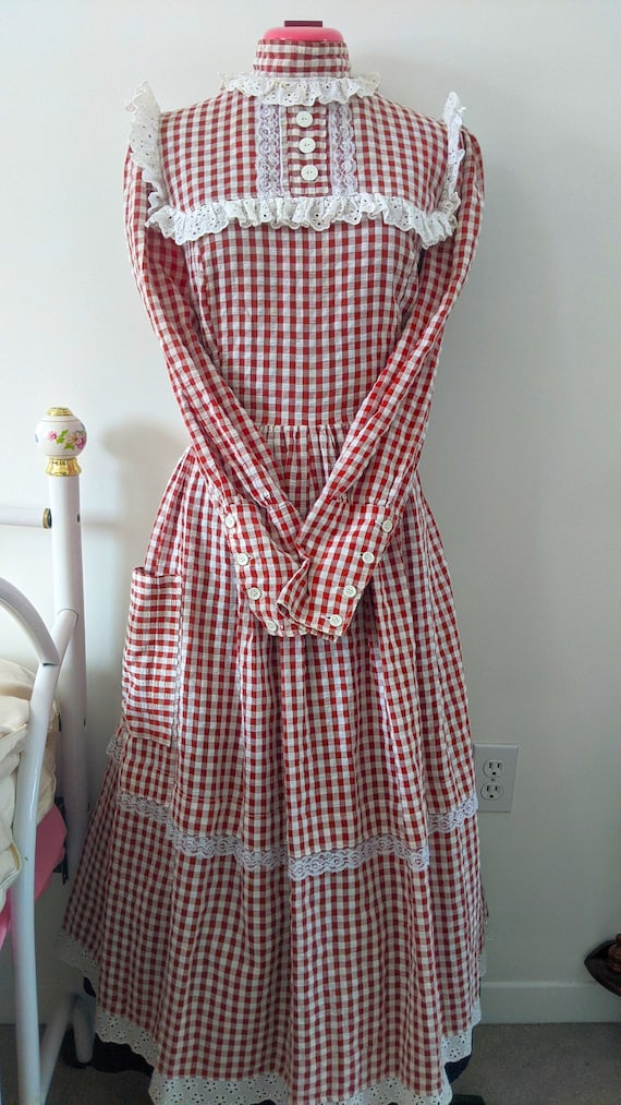 Vintage 1970's Handmade Brown Gingham Seersucker L