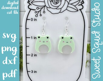 Frog Squishy Dangle Pendientes acrílicos en capas SVG PNG DXF Archivo Pdf / Archivo de pendiente cortado con láser