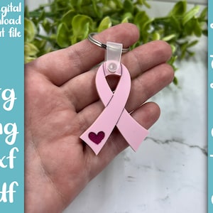 Pink Ribbon Keychain Acrylic SVG PNG DXF Pdf File | Laser Cut Keychain File