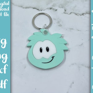 Club Penguin Puffle nostalgische sleutelhanger gelaagde acryl SVG PNG DXF PDF-bestand | Lasergesneden sleutelhangerbestand
