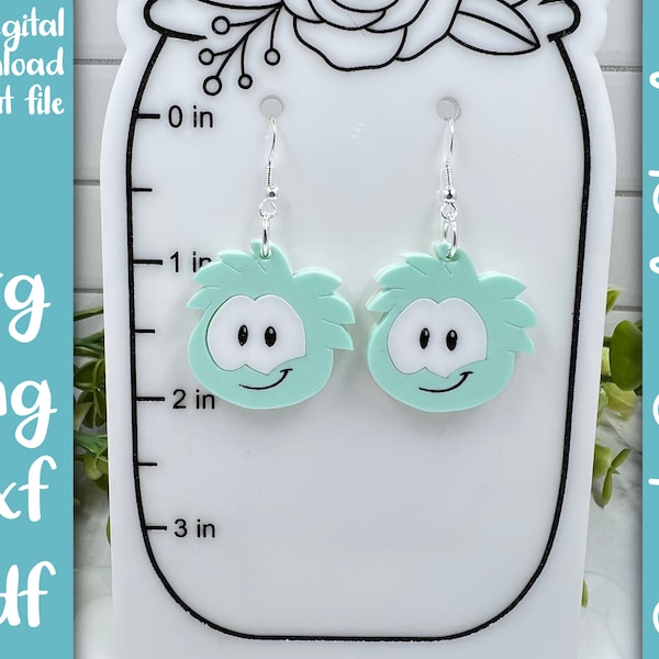 Club Penguin Puffle Nostalgic Dangle Layered Acrylic Earrings SVG PNG DXF Pdf File | Laser Cut Earring File