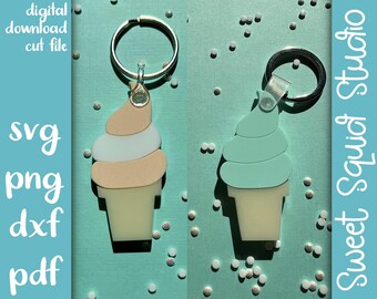 Ice Cream Keychain Layered Acrylic SVG PNG DXF Pdf File | Laser Cut Keychain File