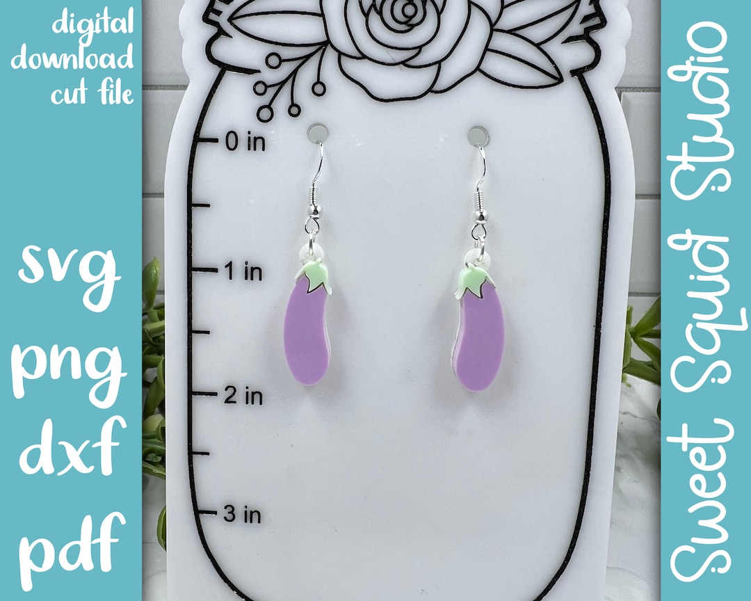 Eggplant Emoji Dangle Layered Acrylic Earrings SVG PNG DXF Pdf File