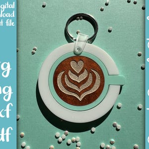 Coffee Latte Art Mug porte-clés acrylique SVG PNG DXF Pdf fichier | Fichier porte-clés découpé au laser