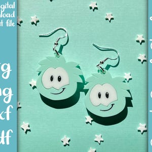 Pendientes colgantes nostálgicos de acrílico en capas con diseño de puffle de Club Penguin (archivo SVG, PNG, DXF, PDF) / Archivo de pendientes cortados con láser