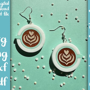 Coffee Latte Art Dangle Layered Acrylic Earrings SVG PNG DXF Pdf File | Laser Cut Earring File
