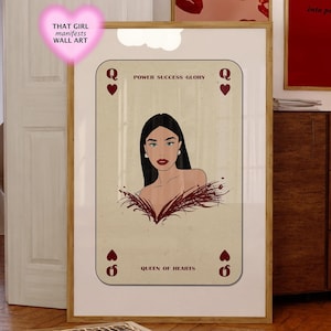 QUEEN OF HEARTS playing cards print, red femme fatale poster, female bedroom wall art, preppy wall art, fashion room decor princess print