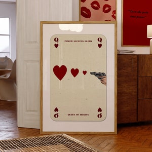 QUEEN OF HEARTS Spielkarten Druck, Femme Fatale Plakat, Ästhetische Wandkunst, Preppy Wandkunst, y2k Raumdekor, Raumdekorästhetik