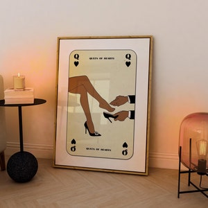 QUEEN OF HEARTS playing cards print romantic black female high heels closet art self love affirmation poster modern elegant bedroom wall art