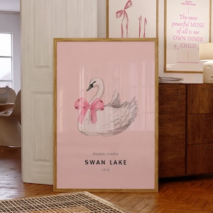 Cisne de coqueta de moda con un arte de pared de arco rosa, decoración de la habitación de coqueta, lindo arco de coqueta impresión arcos cartel cartel rosa decoración de la habitación del dormitorio femenino