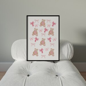 Trendy Pink Bows Cute Teddy Bears Poster, Coquette Room Decor, Bow ...