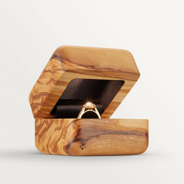 Luxury Ring Box, Proposal Box, Engagement Ring Box, Ring Bearer, LED light, very bright light when opened, olive wood, vintage, unique