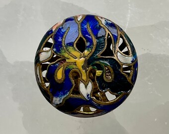 Iris enamel button caged design.