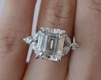 4 CT Emerald Cut Moissanite Engagement Ring 14K Solid Gold Ring Diamond Ring Unique Vintage Wedding Ring for Her Anniversary Gift For Women