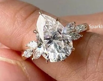 2CT Pear Cut Moissanite Verlobungsring 14K Solid Gold Ring Ehering Birnenförmige Solitär Ring Vorschlagen Ring Versprechen Ring Für Frauen